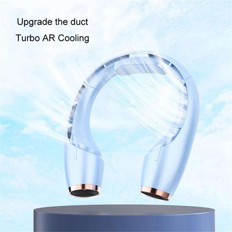 Portable Neck-Mount Cooling Fan Digital Display Bladeless Fan Wearable Personal Air Cooler - White