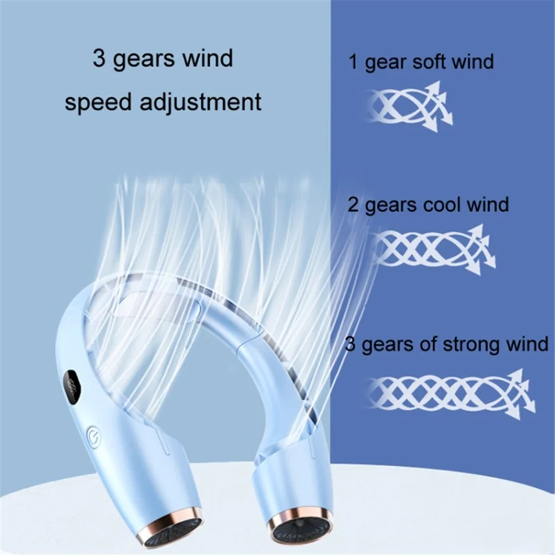 Portable Neck-Mount Cooling Fan Digital Display Bladeless Fan Wearable Personal Air Cooler - White