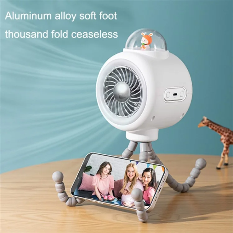 Niedlicher Kanincheninnenraum-Außenkühlventilator mit flexiblem Stativ, Clip-on-Kinderwagen-Ventilator, handlich, leise, drehend, Luftkühler - Weiß