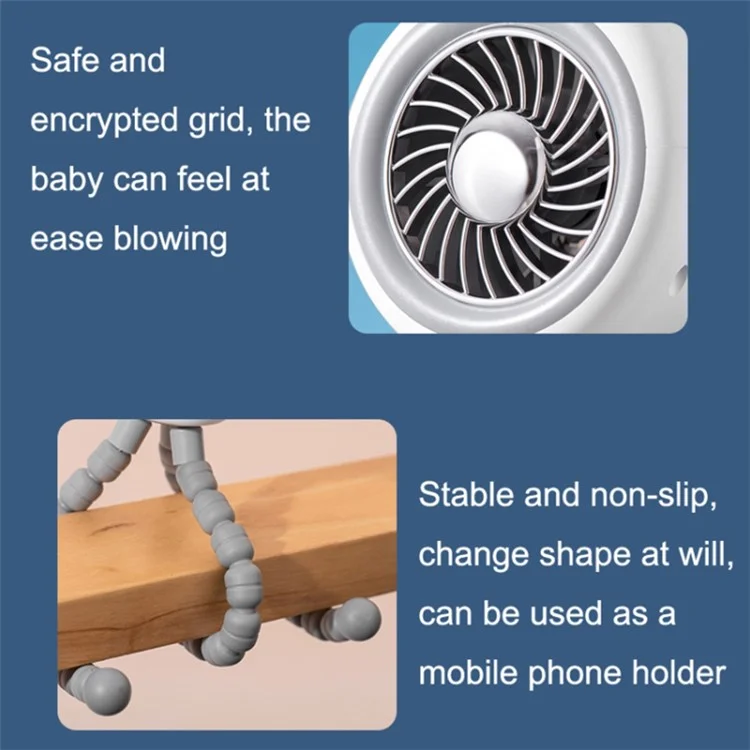 Симпатичный Кроличный Крытый Вентилятор с Открытым Охлаждением Гибкий Штатив Клип-наборная Коляска Рука Вентиляторов с Тихим Вращающимся Воздушным Кулером - Белый