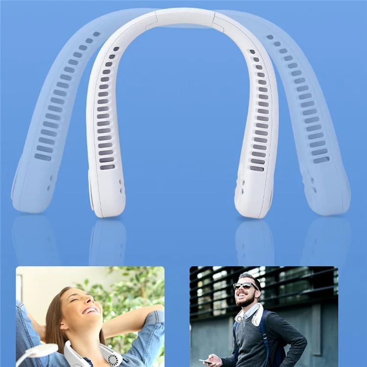 F2 USB Summer Air Cooling Neck Fan Leafless Hanging Neck Fan Bladeless Neckband Fan - Blue