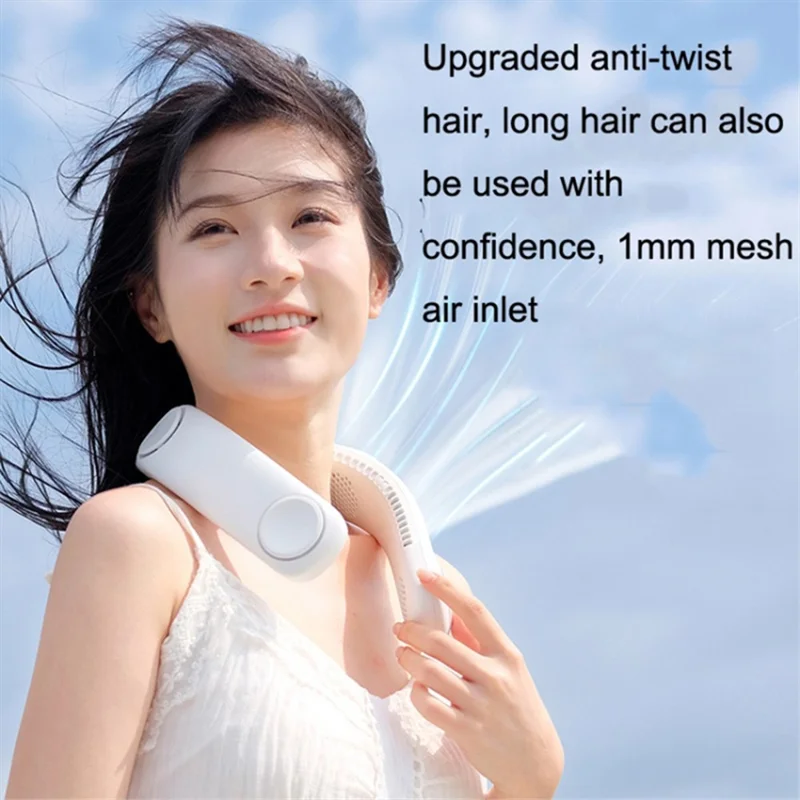 Portable Foldable Neck Fan USB Rechargeable 4-Core Wearable Cooling Fan - Blue