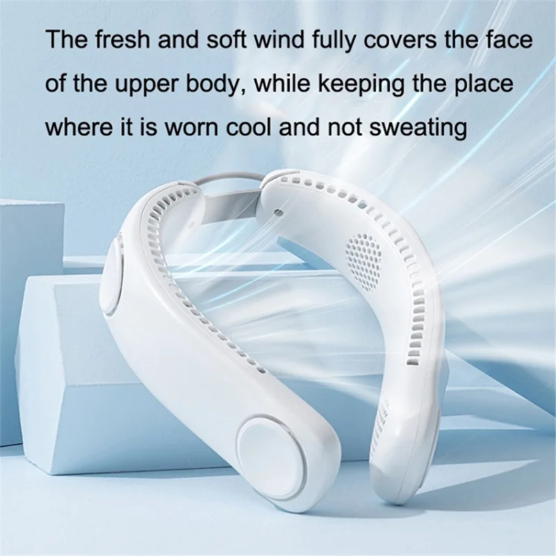 Portable Foldable Neck Fan USB Rechargeable 4-Core Wearable Cooling Fan - Blue