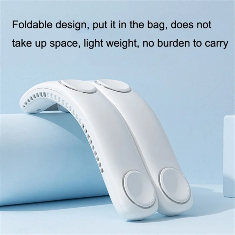 Portable Foldable Neck Fan USB Rechargeable 4-Core Wearable Cooling Fan - Blue