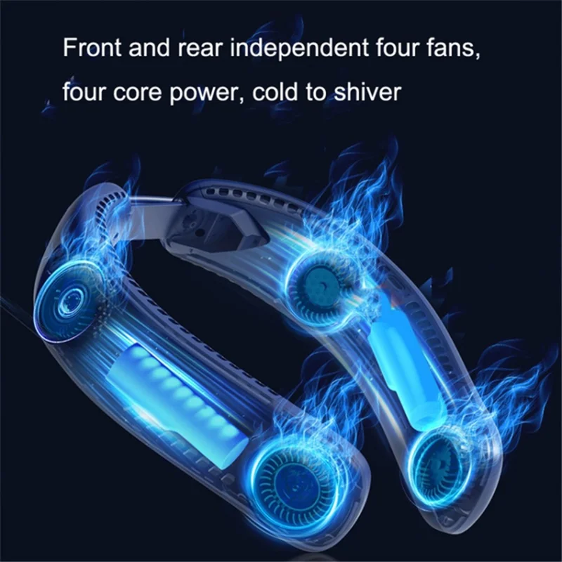 Portable Foldable Neck Fan USB Rechargeable 4-Core Wearable Cooling Fan - Blue