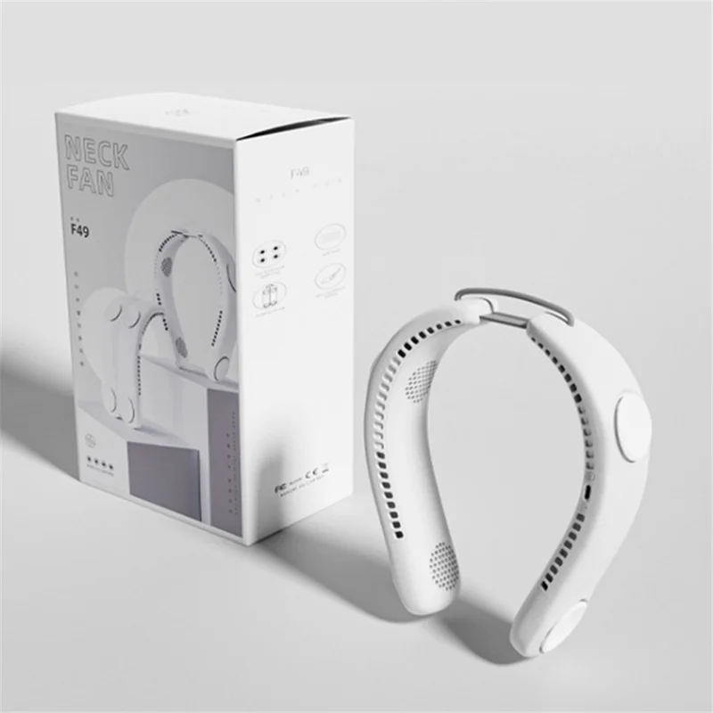 Portable Foldable Neck Fan USB Rechargeable 4-Core Wearable Cooling Fan - Blue