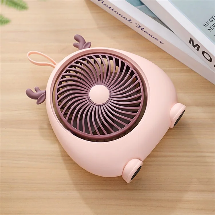 MEILISOON Rechargeable Summer Mini Desktop Fan Cooler Cute Cartoon 2-Speed Cooling Fan - Pink