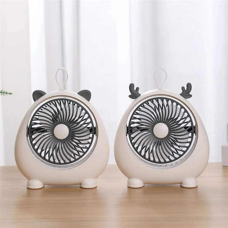 MEILISOON Ventilateur de bureau d'été rechargeable Ventilateur de refroidissement mignon de bande dessinée 2 vitesses - Blanc