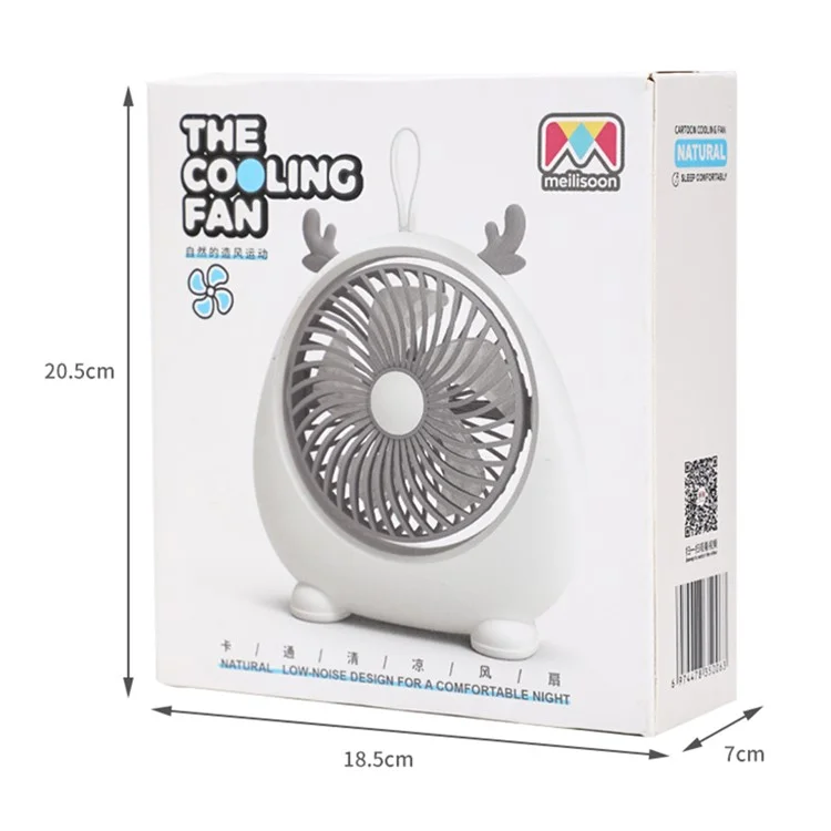 MEILISOON Ventilateur de bureau d'été rechargeable Ventilateur de refroidissement mignon de bande dessinée 2 vitesses - Blanc