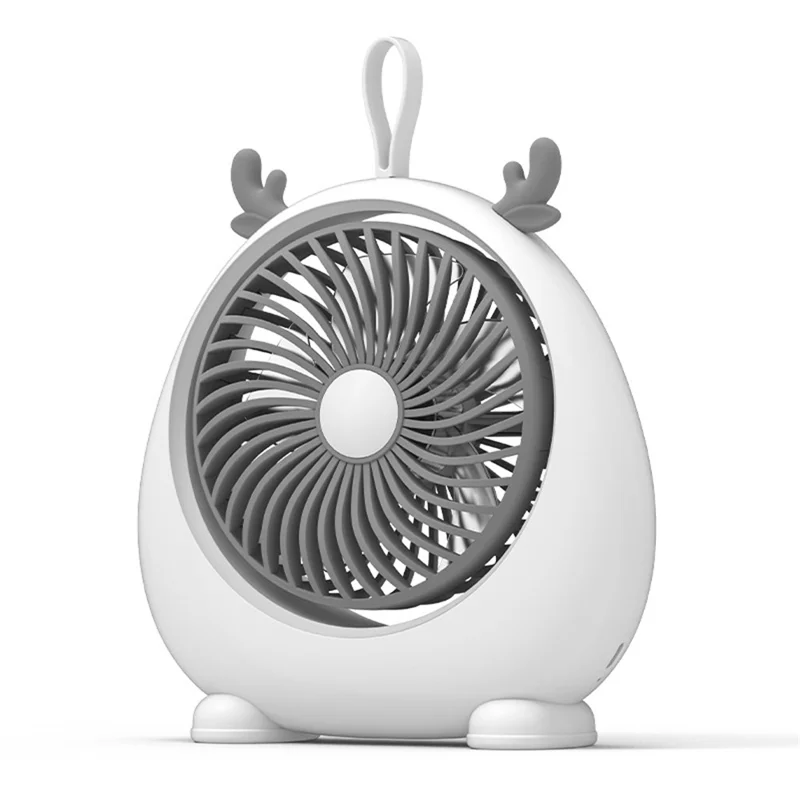 Cute Deer Ear Design Cooling Fan USB Power Home Office Portable Fan with 3 Wine Speed Adjustments, Size L - White