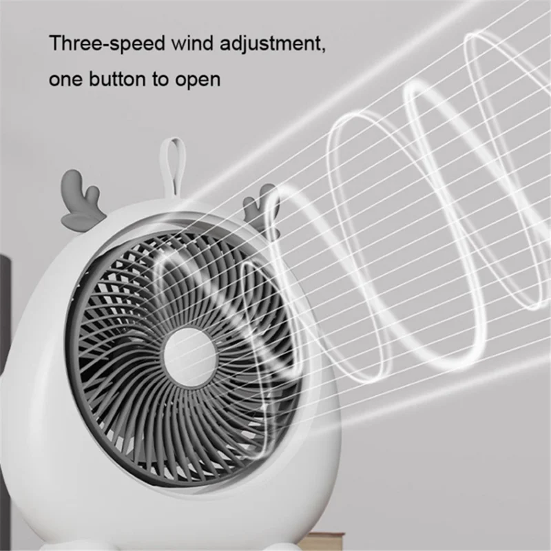 Cute Deer Ear Design Cooling Fan USB Power Home Office Portable Fan with 3 Wine Speed Adjustments, Size L - White