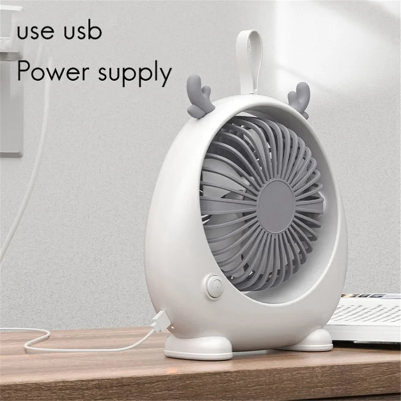 Cute Deer Ear Design Cooling Fan USB Power Home Office Portable Fan with 3 Wine Speed Adjustments, Size L - White
