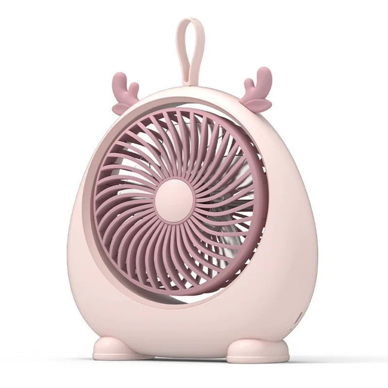 Cute Deer Ear Design Cooling Fan USB Power Home Office Portable Fan with 3 Wine Speed Adjustments, Size L - Pink