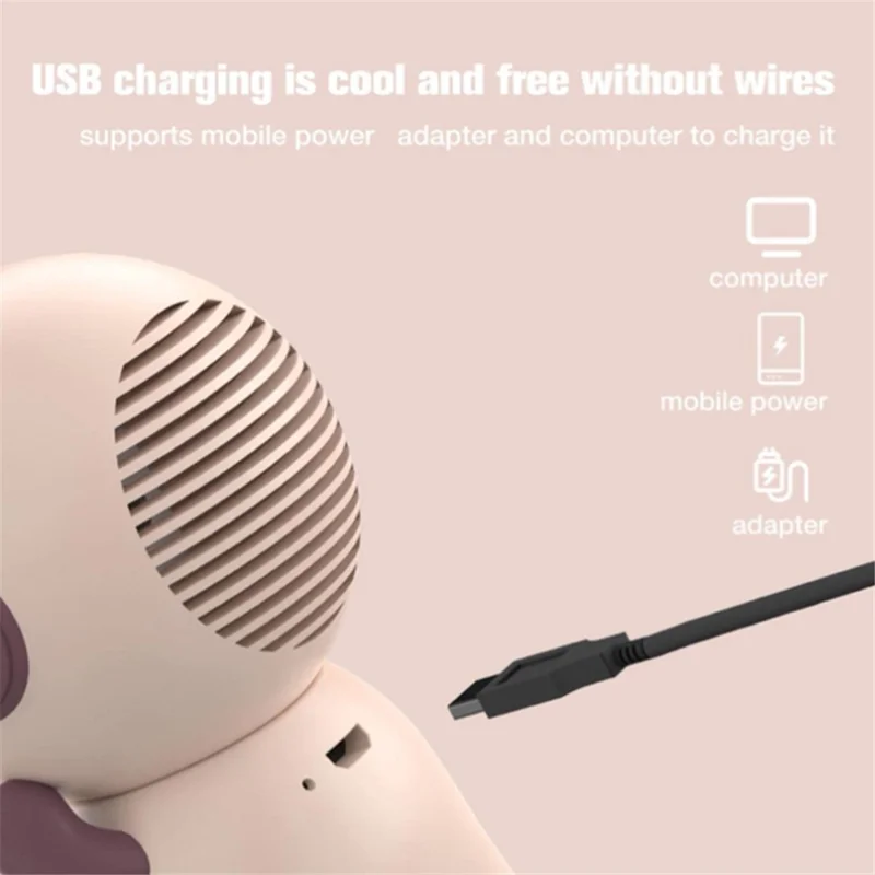 Astronaut Shape Small Fan 3 Gears Low Noise Portable Handheld Fan with Keychain - Pink