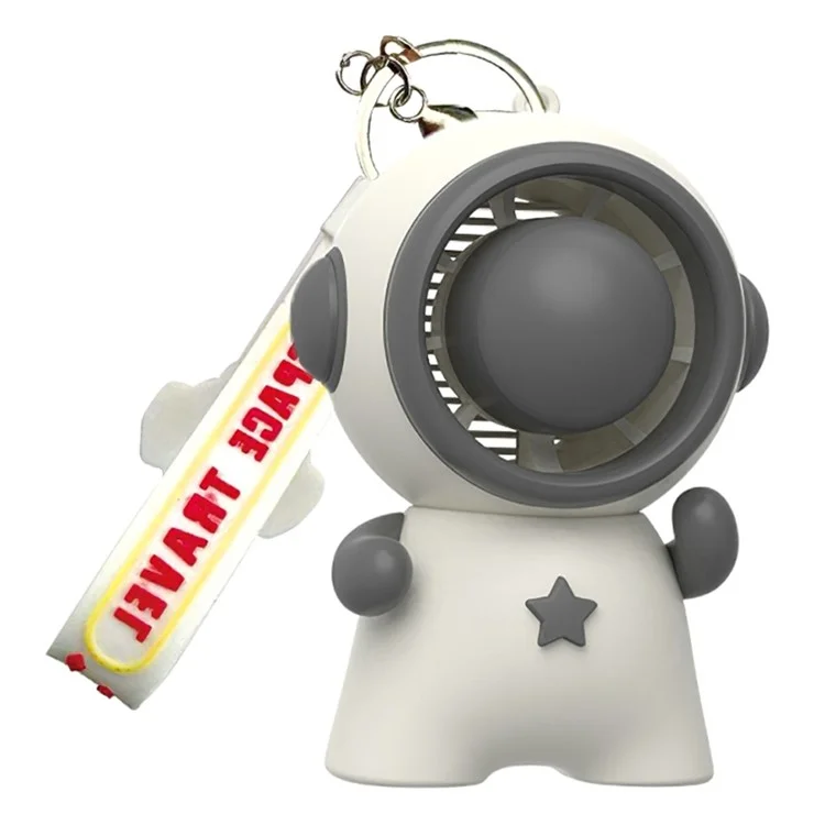 Astronaut Shape Small Fan 3 Gears Low Noise Portable Handheld Fan with Keychain - White