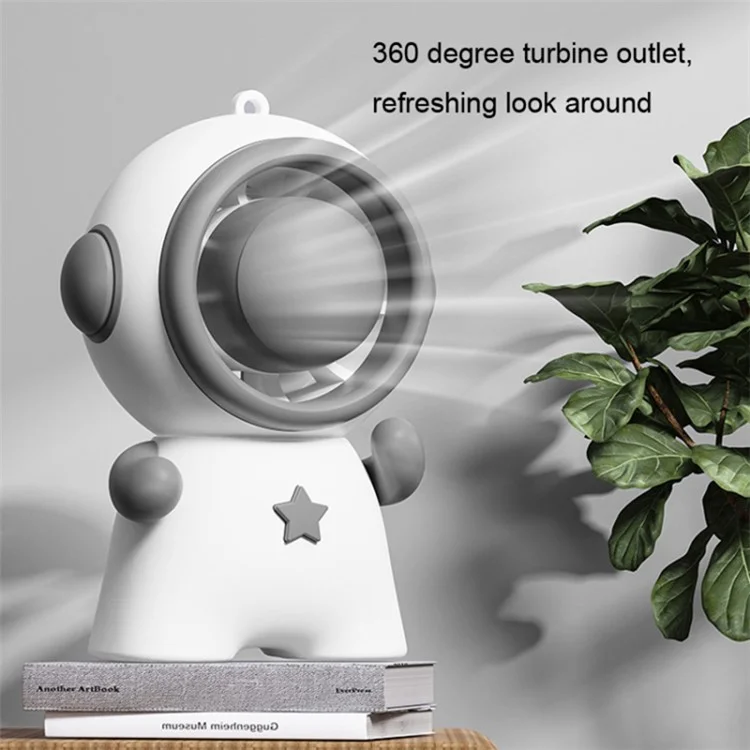Astronaut Shape Small Fan 3 Gears Low Noise Portable Handheld Fan with Keychain - White