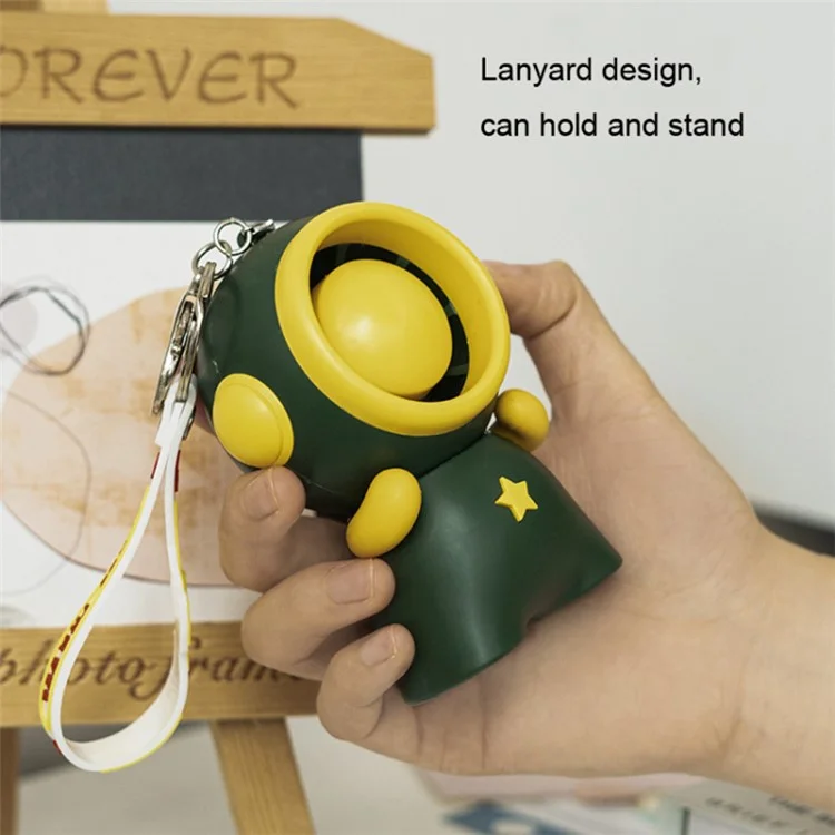 Astronaut Shape Small Fan 3 Gears Low Noise Portable Handheld Fan with Keychain - White