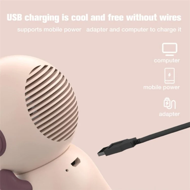 Astronaut Shape Small Fan 3 Gears Low Noise Portable Handheld Fan with Keychain - White