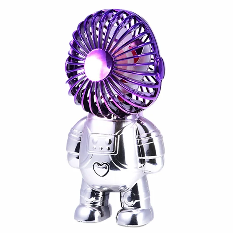 Electroplating Astronaut ABS Mini Handheld Desktop Fan Summer Fan Cooler with Gradient Light - Purple