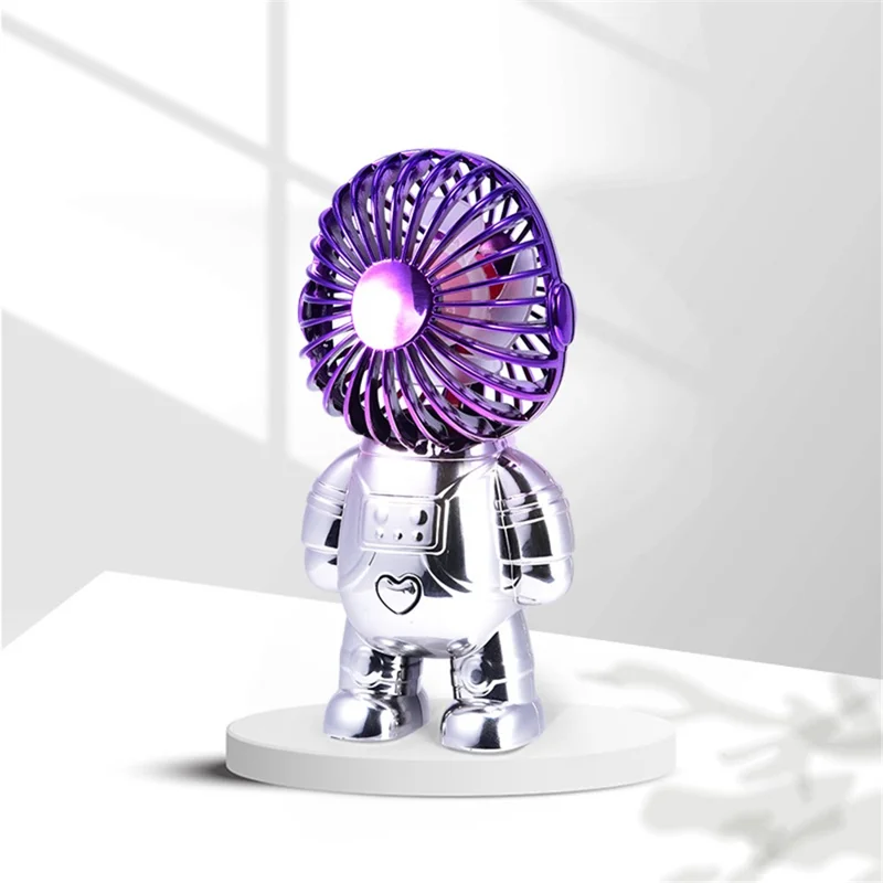 Electroplating Astronaut ABS Mini Handheld Desktop Fan Summer Fan Cooler with Gradient Light - Purple