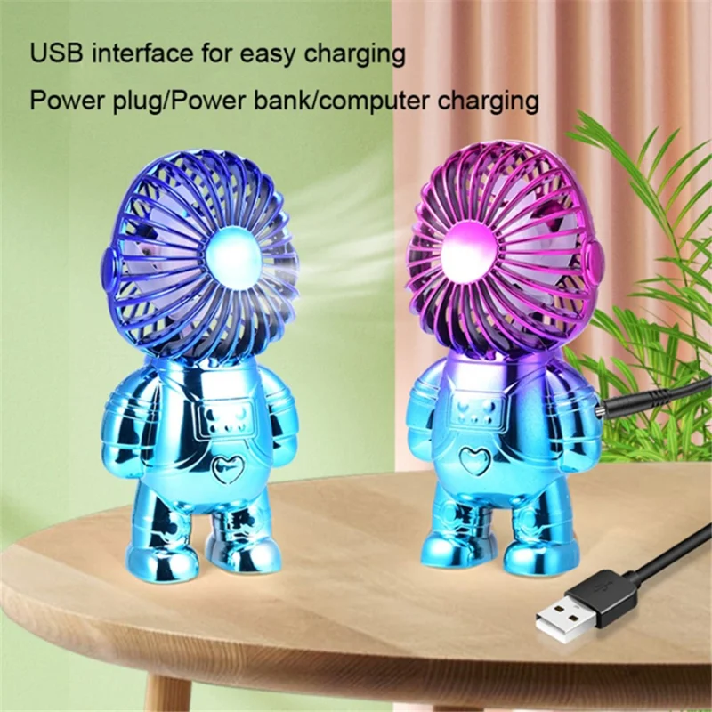 Electroplating Astronaut ABS Mini Handheld Desktop Fan Summer Fan Cooler with Gradient Light - Purple