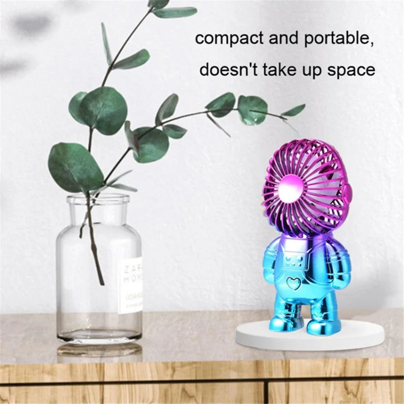 Electroplating Astronaut ABS Mini Handheld Desktop Fan Summer Fan Cooler with Gradient Light - Purple