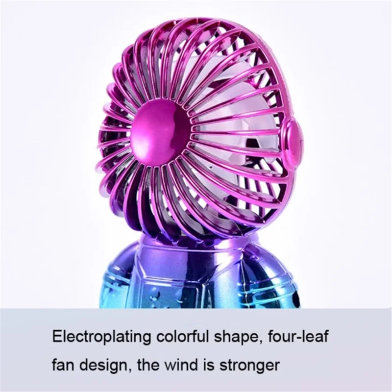 Electroplating Astronaut ABS Mini Handheld Desktop Fan Summer Fan Cooler with Gradient Light - Purple