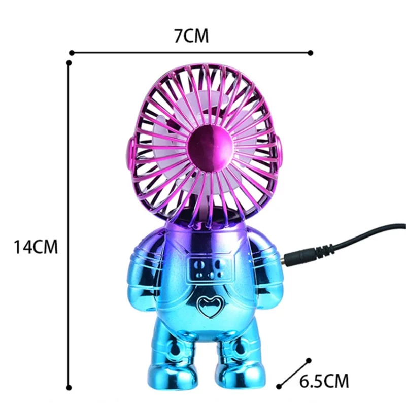 Electroplating Astronaut ABS Mini Handheld Desktop Fan Summer Fan Cooler with Gradient Light - Purple