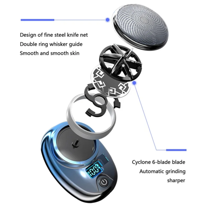 ماكينة حلاقة كهربائية محمولة بشاشة رقمية صغيرة مقاومة للماء قابلة لإعادة الشحن بدون سلك - أزرق تدريجي
