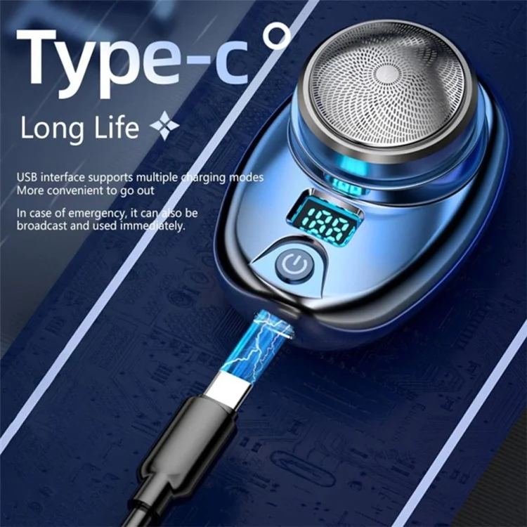 Portable Electric Razor Digital Display Mini Waterproof ABS Rechargeable Cordless Shaver - Gold