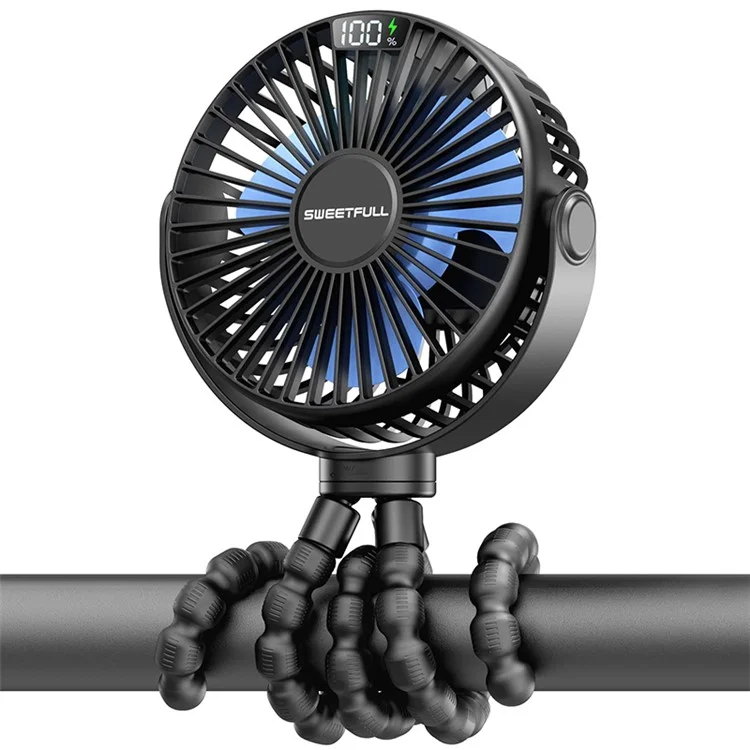 Bulk Purchasing S3 Flexible Octopus Tripod Baby Stroller Fan Digital Display Summer Fan Cooler - Black
