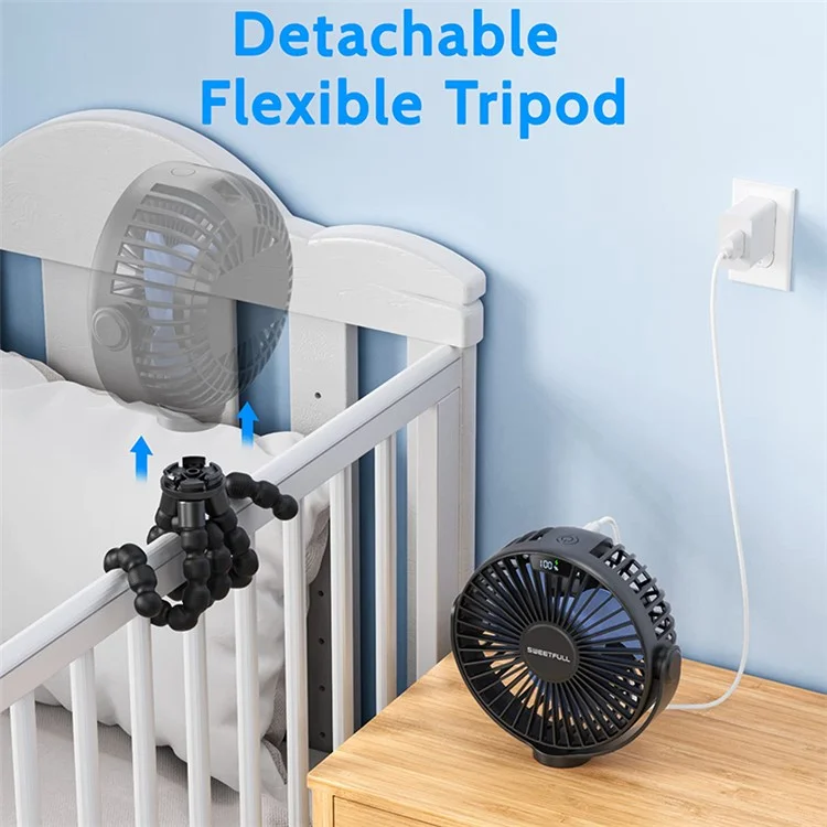 Bulk Purchasing S3 Flexible Octopus Tripod Baby Stroller Fan Digital Display Summer Fan Cooler - Black