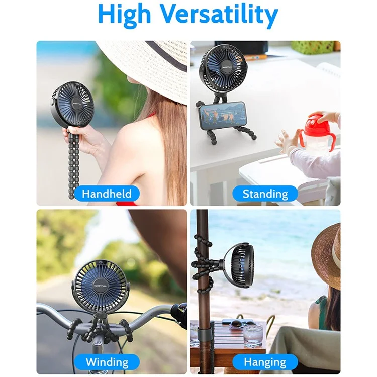 Bulk Purchasing S3 Flexible Octopus Tripod Baby Stroller Fan Digital Display Summer Fan Cooler - Black