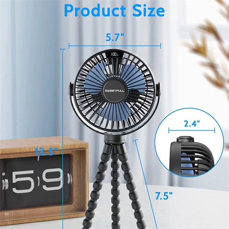 Bulk Purchasing S3 Flexible Octopus Tripod Baby Stroller Fan Digital Display Summer Fan Cooler - Black