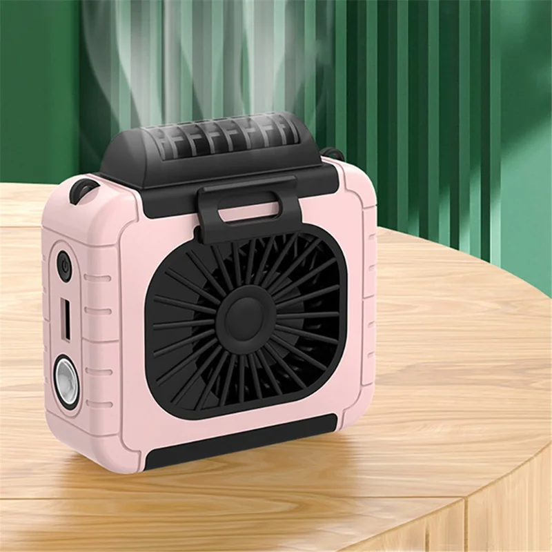 Hanging Neck Fan Summer Cooling Fan 6000mAh Emergency Phone Power Bank - Pink