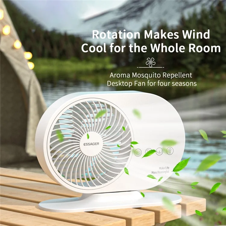 Ventilateur électrique de bureau à design rotatif ESSAGER, 3 niveaux de vitesse de vent, refroidisseur d'été pour la maison et le bureau
