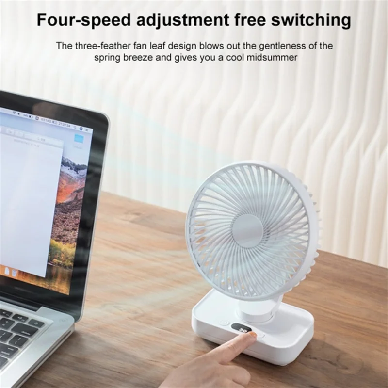 D606Y Digital Display Table Fan Automatic Shaking Head 4 Speeds Adjustable Desk Fan - Black