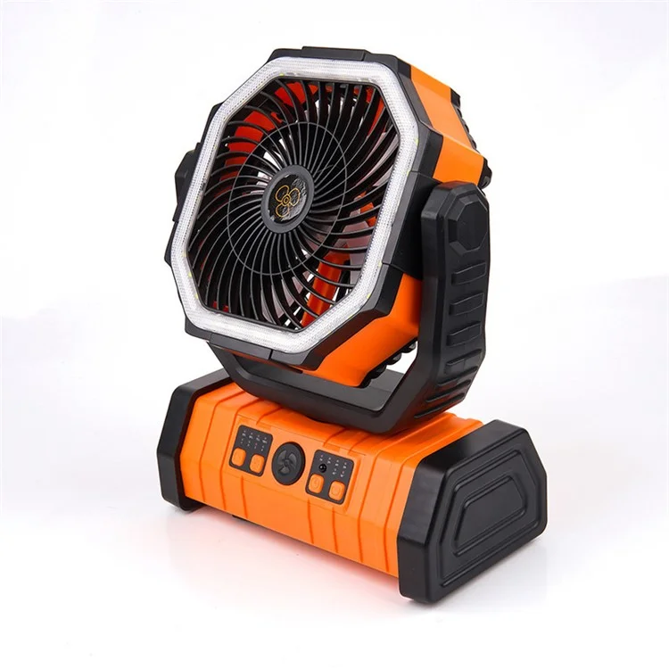 Outdoor Camping-Ventilator mit Beleuchtung, Fernbedienung, doppelten Haken, tragbarer 9000-mAh-Powerbank, Kühlventilator - Orange