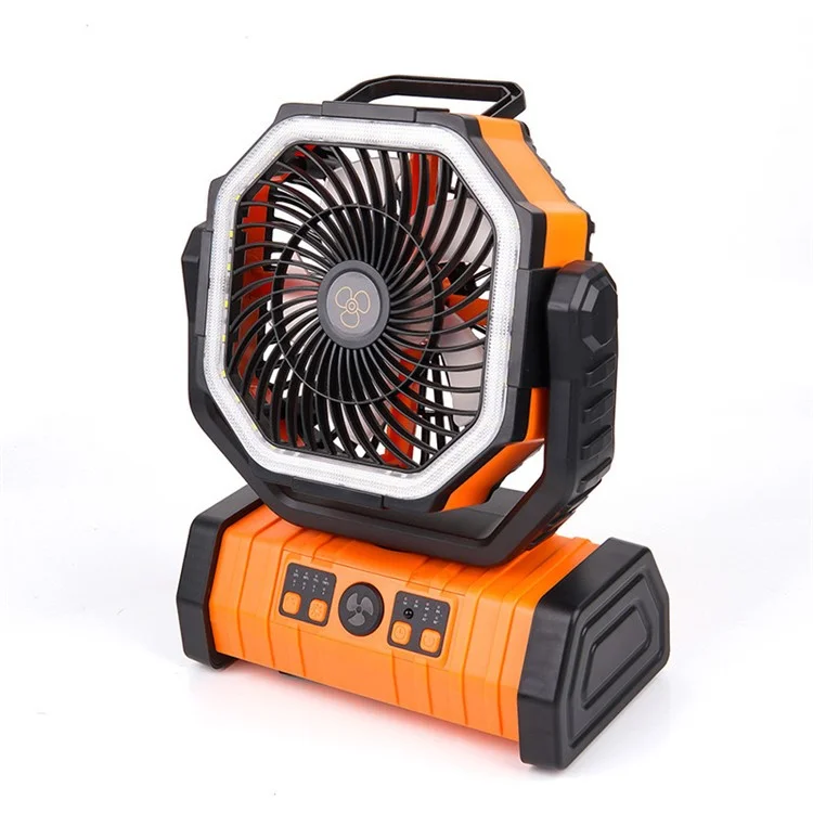 Outdoor Camping-Ventilator mit Beleuchtung, Fernbedienung, doppelten Haken, tragbarer 9000-mAh-Powerbank, Kühlventilator - Orange