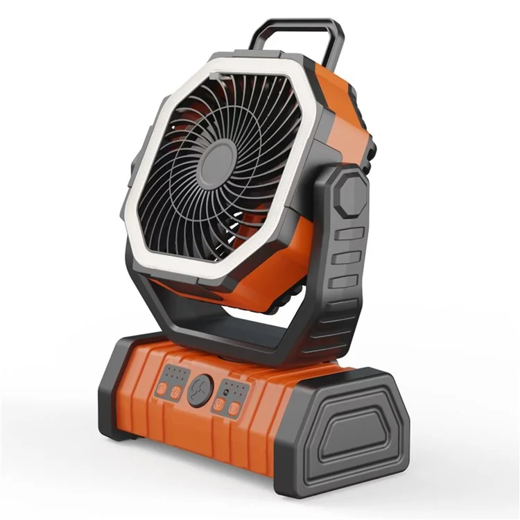 Outdoor Camping-Ventilator mit Beleuchtung, Fernbedienung, doppelten Haken, tragbarer 9000-mAh-Powerbank, Kühlventilator - Orange