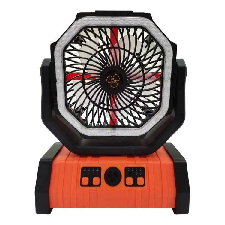 Outdoor Camping-Ventilator mit Beleuchtung, Fernbedienung, doppelten Haken, tragbarer 9000-mAh-Powerbank, Kühlventilator - Orange
