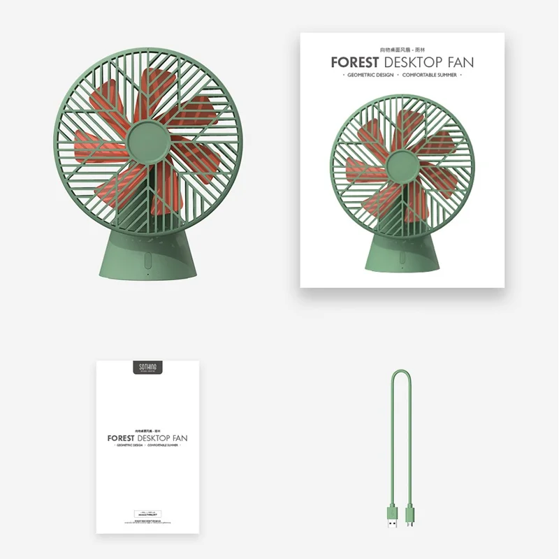 SOTHING Forest Desktop Fan USB Rechargeable Mute Cooling Fan with 3 Wind Speeds - Green