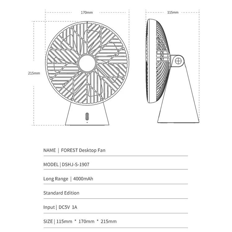 SOTHING Forest Desktop Fan USB Recargable Silencioso Ventilador de Refrigeración con 3 Velocidades de Viento - Blanco