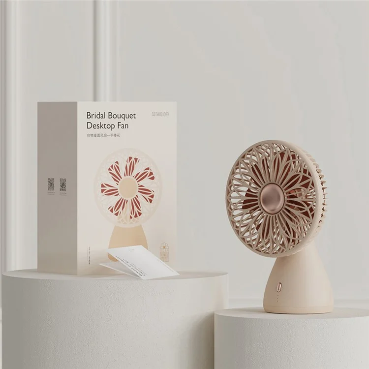 SOTHING Bridal Bouquet Desktop Fan Shaking Head USB Rechargeable Cooling Fan - Abricot