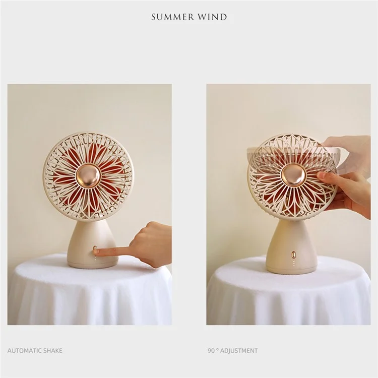 SOTHING Bridal Bouquet Desktop Fan Shaking Head USB Rechargeable Cooling Fan - Abricot