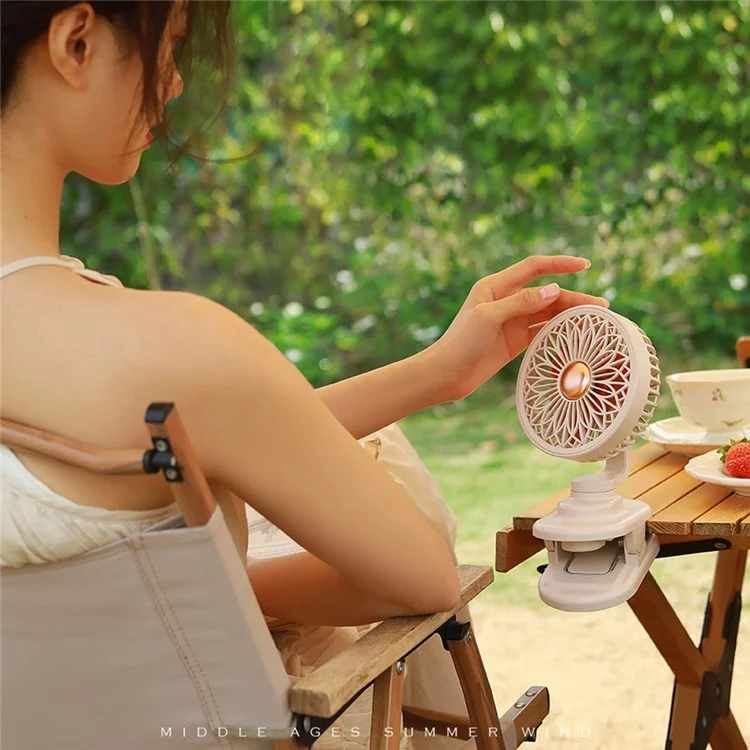 SOTHING Galsang Flower Clip-on Fan USB Recargable Ventilador de Escritorio Silencioso, 2000mAh - Albaricoque