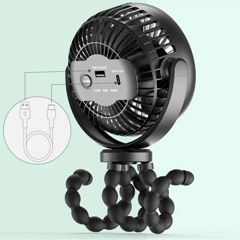 F1 Desktop Flexible Tripod Clip-On Small Fan Portable Mini Fan Outdoor Mute Stroller Handheld Fan - Blue