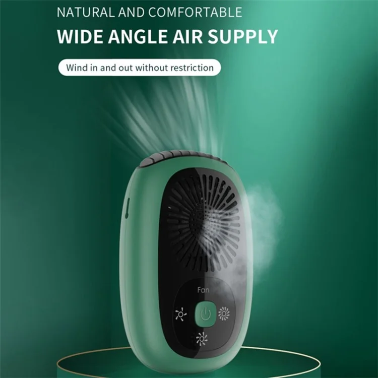Negative Ion Air Purification Mini Fan 3 Gears Cooling Bladeless Fan with Neck Strap - Grün