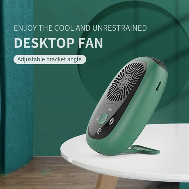 Negative Ion Air Purification Mini Fan 3 Gears Cooling Bladeless Fan with Neck Strap - Grün
