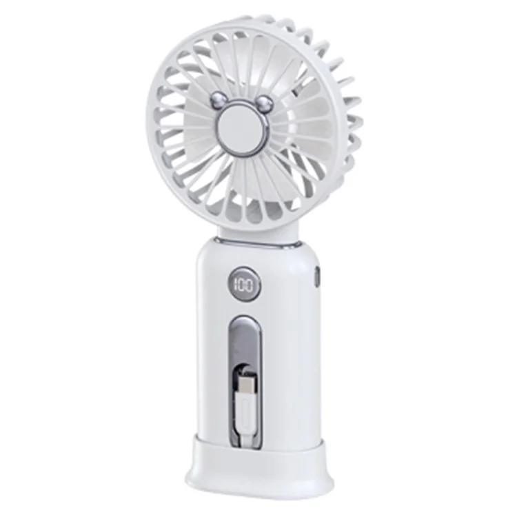 2-in-1 Portable Handheld Cooling Fan USB Rechargeable Fan 10000mAh Phone Charger Power Bank - White